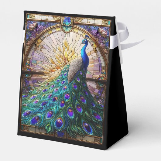 Luxe bruiloft: Peacock Glas in lood Favor Boxes Bedankdoosjes (Achterkant)