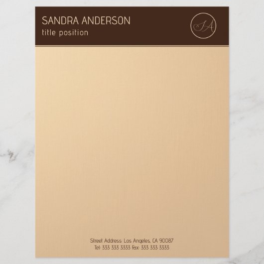 Luxe bruin en goud monogram briefhoofd (Voorkant)