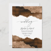 Luxe Bruin & Goud Agaat Trouw QR Code Rsvp Kaart (Voorkant)