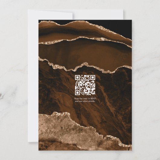 Luxe Bruin & Goud Agaat Trouwen QR Code RSVP Kaart (Achterkant)