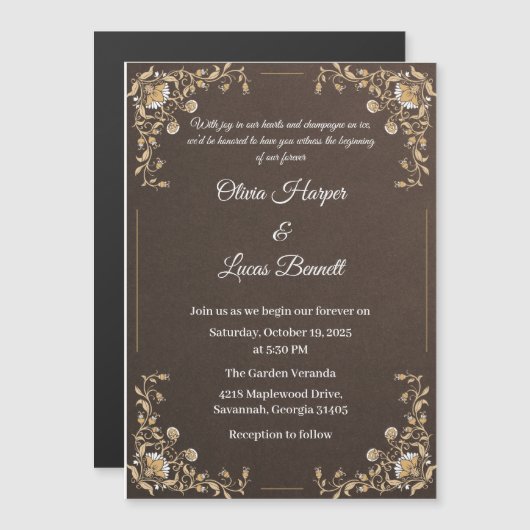 Luxe Bruin & Goud bruiloft uitnodiging Magnetische Uitnodiging (Voorkant / Achterkant)