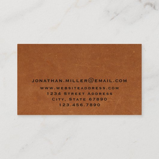 Luxe bruin lederen goudmonogram visitekaartje (Achterkant)