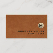 Luxe bruin lederen goudmonogram visitekaartje (Voorkant)