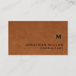 Luxe bruin lederen goudmonogram visitekaartje