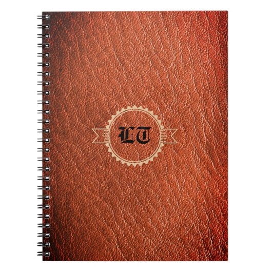 Luxe bruin lederen look Old English Monogram Notitieboek (Voorkant)
