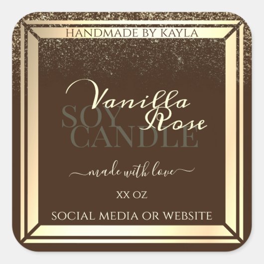 Luxe bruin productverpakkingslabel Goud Lijst Vierkante Sticker (Voorkant)