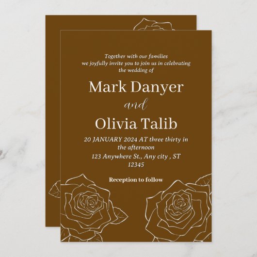 Luxe bruine bruiloft uitnodiging (Voorkant / Achterkant)
