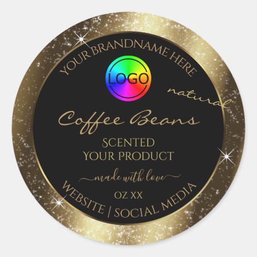 Luxe Bruine Glitter Lijst Productlabel met Logo Ronde Sticker (Voorkant)