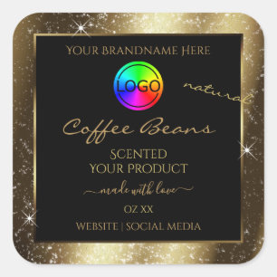 Luxe Bruine Glitter Lijst Productlabel met Logo Vierkante Sticker