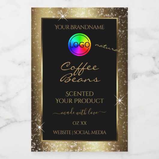 Luxe Bruine Glitter Lijst Productlabel met Logo Voedselcontainer Etiket (Enkel label)