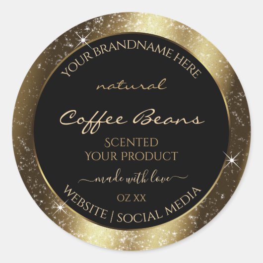 Luxe Bruine Sparkle Glitter Lijst Productlabel Ronde Sticker (Voorkant)