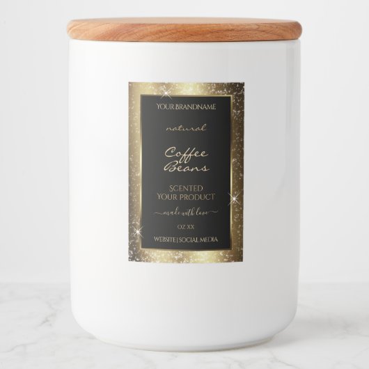 Luxe Bruine Sparkle Glitter Lijst Productlabel Voedselcontainer Etiket (Voorkant)