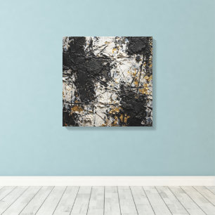 Luxe Brutalistische Abstracte Schilderij - Zwart Canvas Afdruk