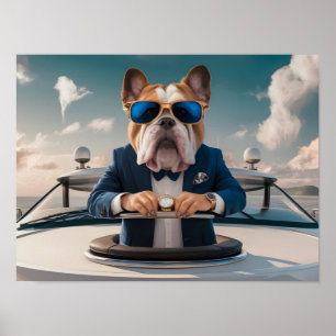 Luxe Bulldog op privéjacht met champagne Poster