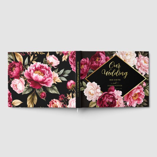 Luxe Burgundy and Blush Peony Floral Wedding Real Gastenboek (Volledig)