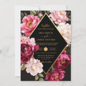 Luxe Burgundy and Blush Pink Peony Floral Wedding Kaart (Voorkant)