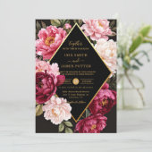 Luxe Burgundy and Blush Pink Peony Floral Wedding Kaart (Staand voorkant)