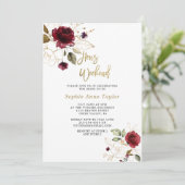 Luxe Burgundy Bloemrijke Gouden Bachelorette Weeke Kaart (Staand voorkant)
