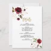 Luxe Burgundy Bloemrijke Gouden Bachelorette Weeke Kaart (Achterkant)