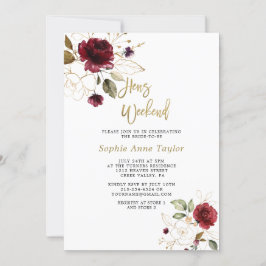 Luxe Burgundy Bloemrijke Gouden Bachelorette Weeke Kaart