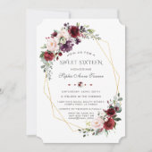 Luxe Burgundy Blush Bloemengoud Zoete Zestien Kaart (Voorkant)