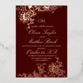 Luxe Burgundy & Goud Tuin Bloem Bruiloft Uitnodigi Folie Uitnodiging (Voorkant)