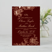 Luxe Burgundy & Goud Tuin Bloem Bruiloft Uitnodigi Folie Uitnodiging (Staand Voorkant)