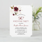 Luxe Burgundy Gouden Bloem 50ste Verjaardag Monogr Kaart (Staand voorkant)