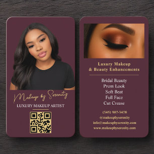 Luxe Burgundy Gouden Visagist QR Code Schoonheid Visitekaartje