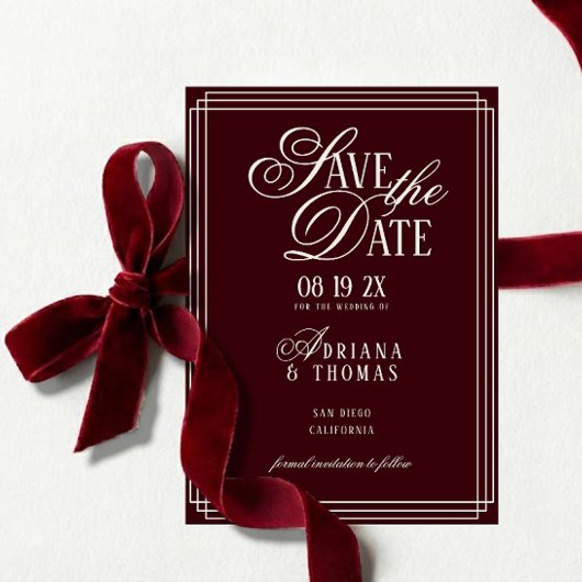 Luxe Burgundy kalligrafie bruiloft Save The Date