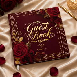 Luxe Burgundyroze Gouden Trouw Gastenboek