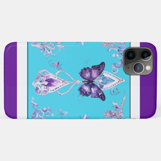 Luxe Butterfly iPhone 11 Pro Max Hoesje Paarse Blu (Achterkant (horizontaal))
