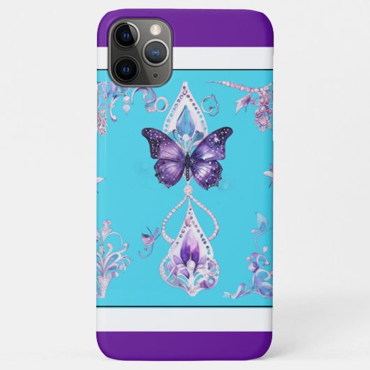 Luxe Butterfly iPhone 11 Pro Max Hoesje Paarse Blu (Achterkant)