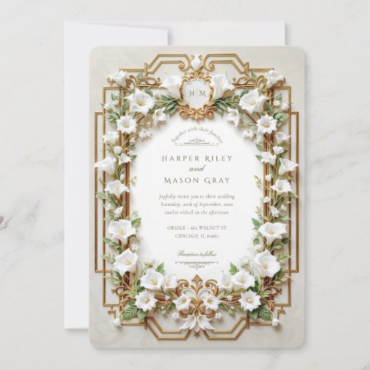 Luxe Calla Lily met Faux Gold Wedding Kaart (Voorkant)
