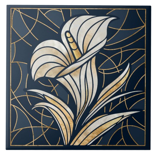 Luxe Calla Lily Pearl en Goud Tegeltje (Voorkant)
