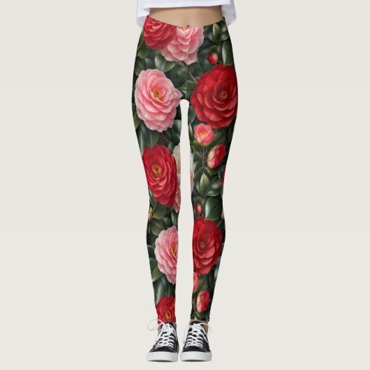 Luxe Camellia Bloesem Loof Leggings (Voorkant)
