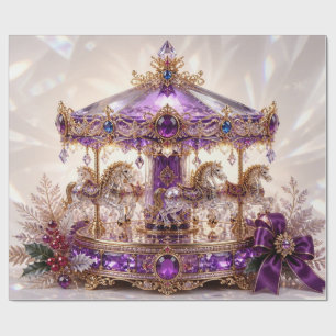Luxe Carrousel Paarse Kerst Inpakpapier
