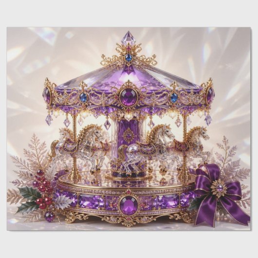 Luxe Carrousel Paarse Kerst Inpakpapier (Vlak)
