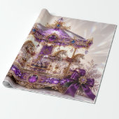 Luxe Carrousel Paarse Kerst Inpakpapier (Uitgerold)