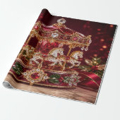 Luxe Carrousel Rood Kerst Inpakpapier (Uitgerold)