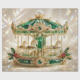 Luxe Carrousel Smaragd Kerst Inpakpapier