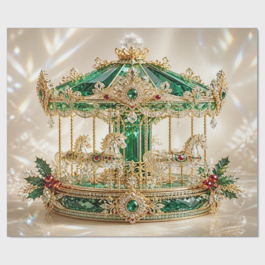 Luxe Carrousel Smaragd Kerst Inpakpapier (Vlak)