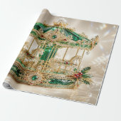Luxe Carrousel Smaragd Kerst Inpakpapier (Uitgerold)
