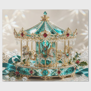 Luxe Carrousel Teal Kerstcadeaupapier Cadeaupapier