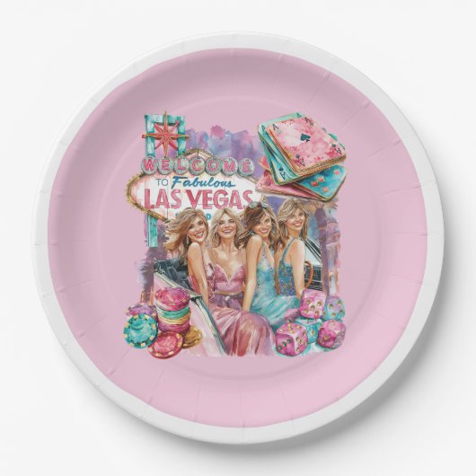 Luxe Casino Bachelorette meisjes Illustratie Papieren Bordje (Voorkant)