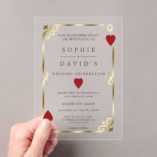 Luxe Casino Las Vegas Poker Gouden Trouwring Acryl Uitnodigingen (Insitu (Draagbaar))