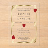 Luxe Casino Las Vegas Poker Gouden Trouwring Acryl Uitnodigingen (Voorkant)