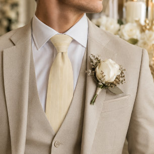 Luxe Champagne Crème Geribbelde Jacquard Strepen Stropdas