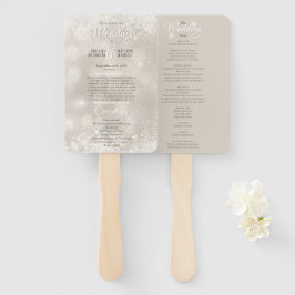 Luxe champagne glans bruiloftsprogramma met glitte handwaaier