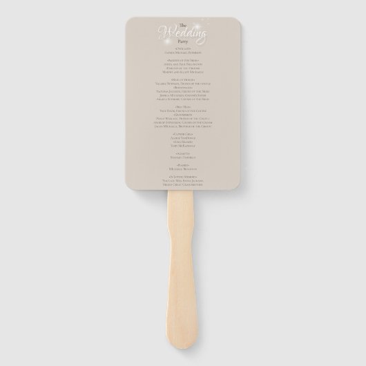 Luxe champagne glans bruiloftsprogramma met glitte handwaaier (Achterkant)